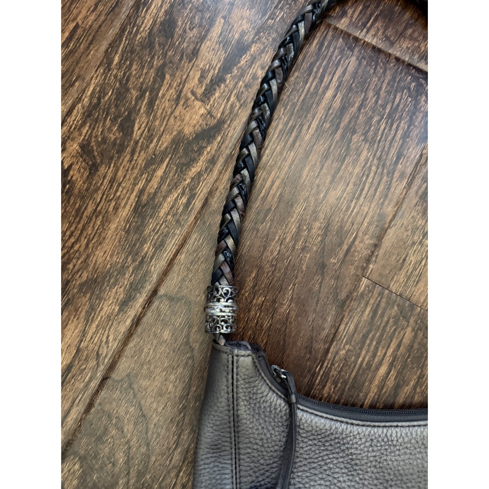 Brighton Metallic Pewter Leather Braided Strap Hobo Shoulder Bag E708251 - Picture 2 of 7